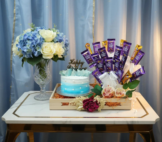 Elegant Birthday Hamper with Cake & Chocolate Bouquet