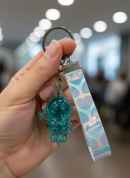 Transparent Astronaut Keychain – Crystal Look Hard Plastic Key Ring for Bikes, Bags & Gifts