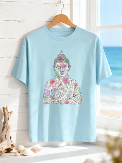 Women’s Buddha & Peace Graphic T-Shirt – Stylish & Mindful Casual Wear Classic Crew T-Shirt
