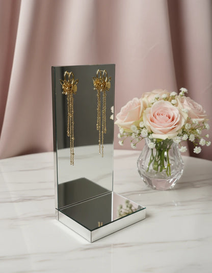 Gold Floral Chain Dangle Earrings for Women | Anti-Tarnish Stainless Steel Jewelry