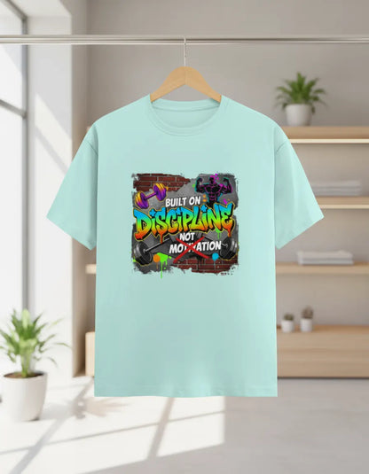 Men’s “Built on Discipline, Not Motivation” Gym & Casual Graphic T-Shirt Classic Crew T-Shirt