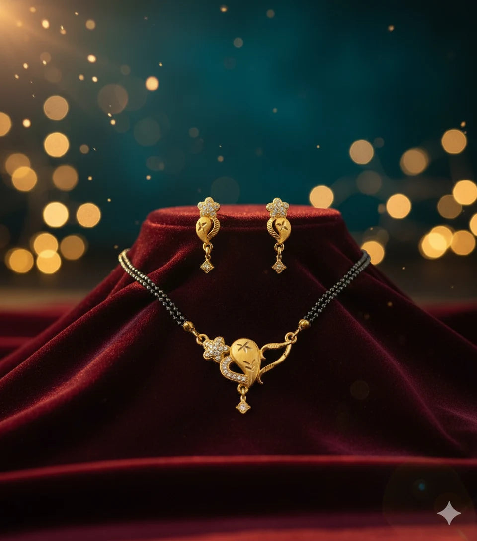 Gold Plated Mangalsutra Set for Women | Leaf & Floral Pendant Design | Anti-Tarnish Stainless Steel Jewelry