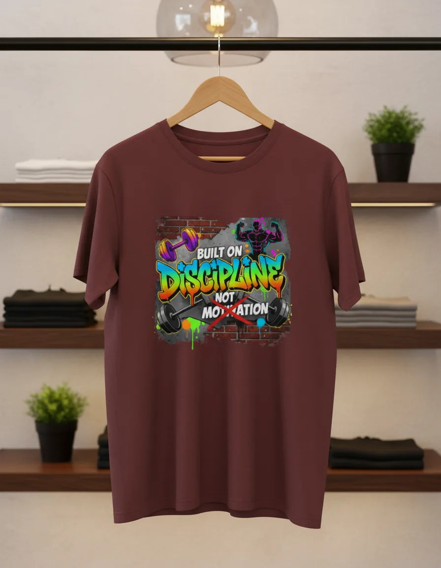 Men’s “Built on Discipline, Not Motivation” Gym & Casual Graphic T-Shirt Classic Crew T-Shirt