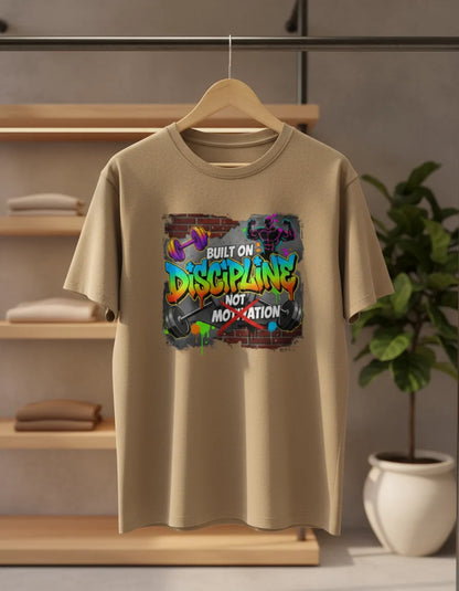 Men’s “Built on Discipline, Not Motivation” Gym & Casual Graphic T-Shirt Classic Crew T-Shirt