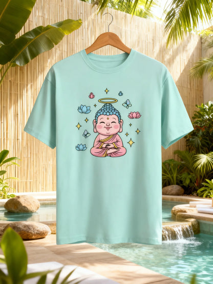 Trendy Women’s Buddha & Peace Graphic T-Shirt – Stylish Casual Wear Classic Crew T-Shirt