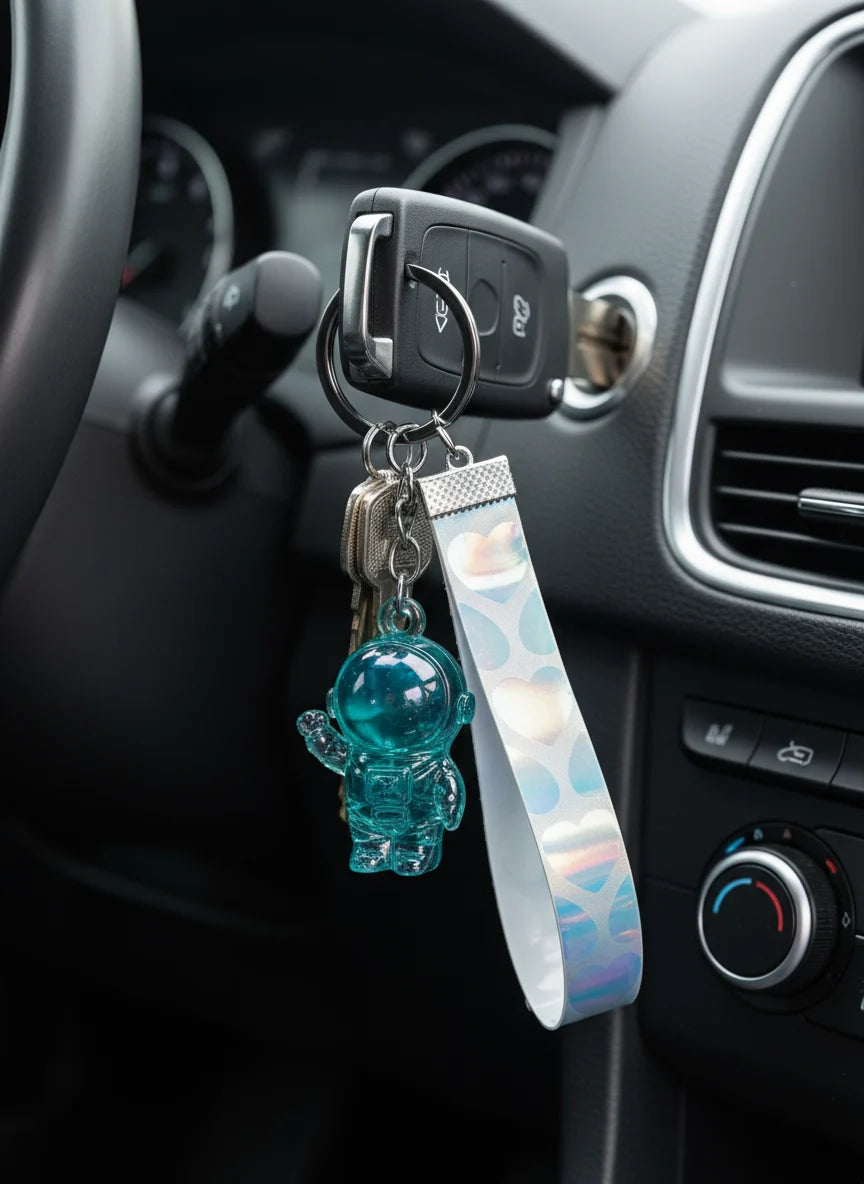 Transparent Astronaut Keychain – Crystal Look Hard Plastic Key Ring for Bikes, Bags & Gifts