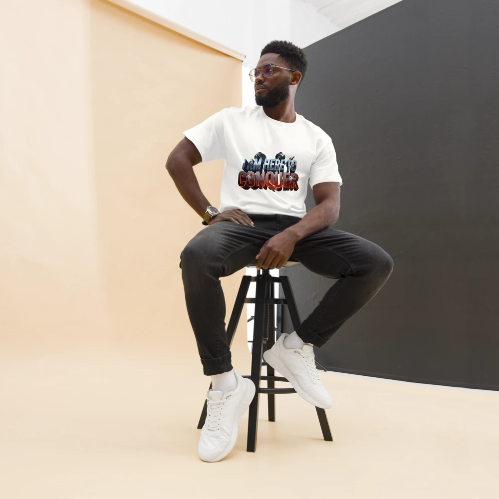 Unisex “I Am Here to Conquer” T-Shirt – Motivational & Casual Wear | Basic T-Shirt