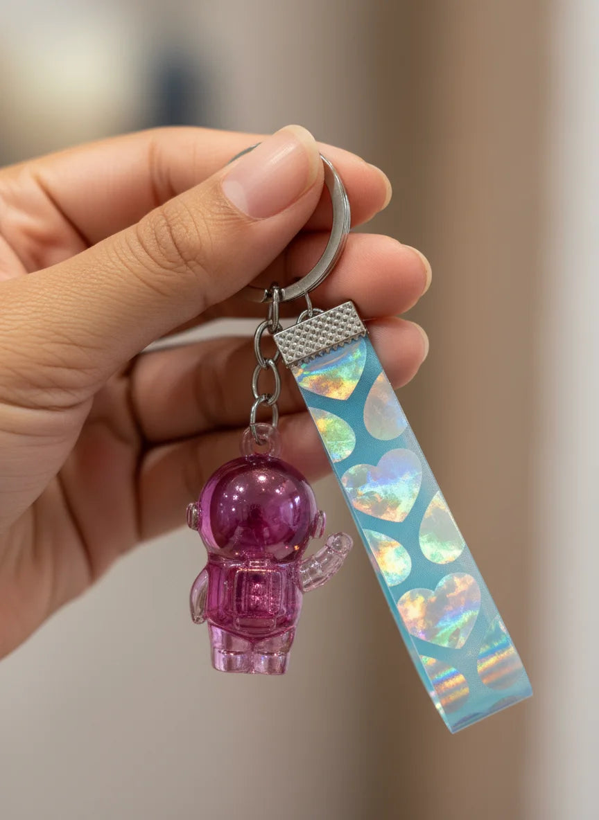 Transparent Astronaut Keychain – Crystal Look Hard Plastic Key Ring for Bikes, Bags & Gifts