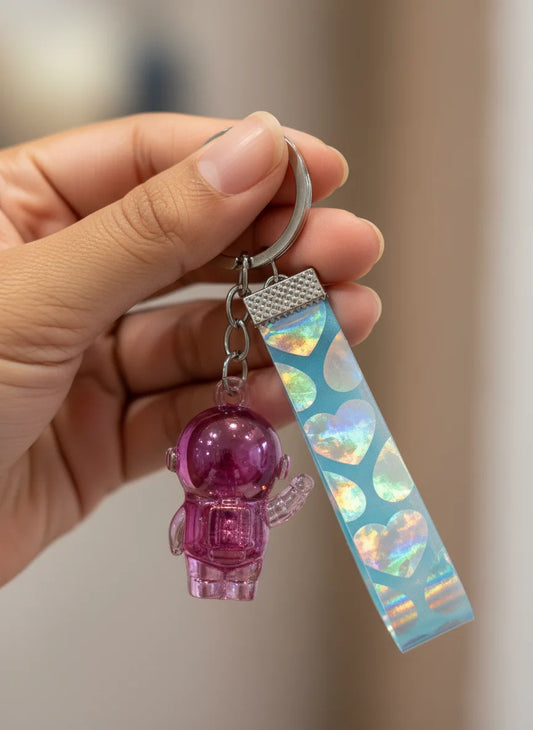 Transparent Astronaut Keychain – Crystal Look Hard Plastic Key Ring for Bikes, Bags & Gifts