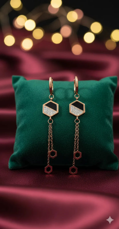 Gold Geometric Dangle Earrings for Women | Hexagon Design | Anti-Tarnish Stainless Steel Jewelry