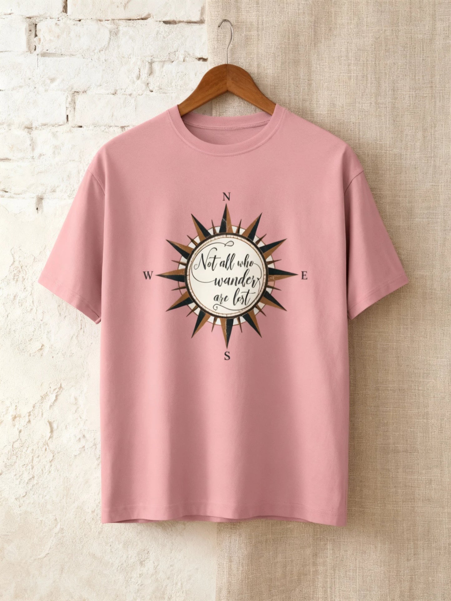 “Not All Who Wander Are Lost” Unisex Travel T-Shirt – Compass Adventure Tee Unisex Classic Crew T-Shirt