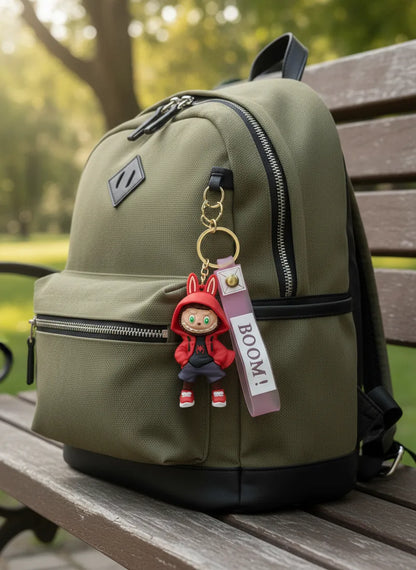 Labubu Cartoon Keychain Red Color – Funky Rubber Key Ring for Bags, Bikes & Gifts