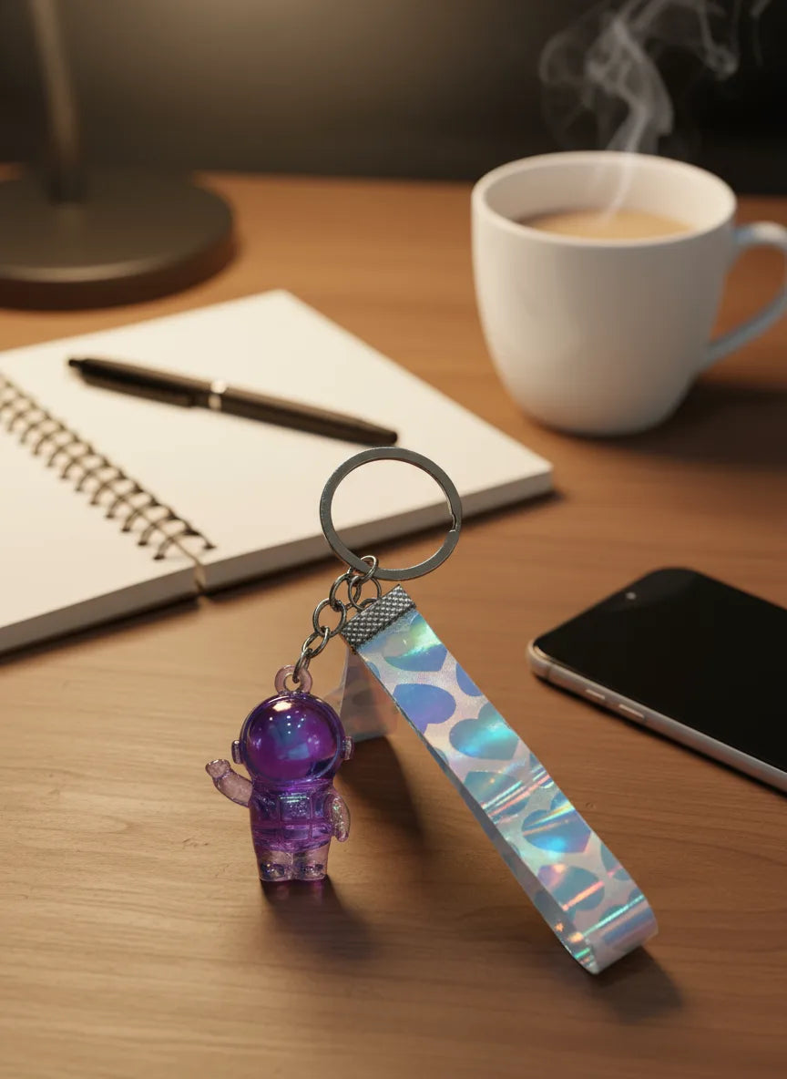 Transparent Astronaut Keychain – Crystal Look Hard Plastic Key Ring for Bikes, Bags & Gifts