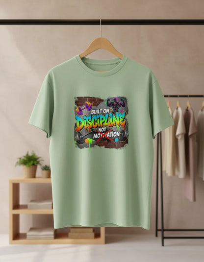 Men’s “Built on Discipline, Not Motivation” Gym & Casual Graphic T-Shirt Classic Crew T-Shirt