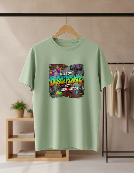 Men’s “Built on Discipline, Not Motivation” Gym & Casual Graphic T-Shirt Classic Crew T-Shirt