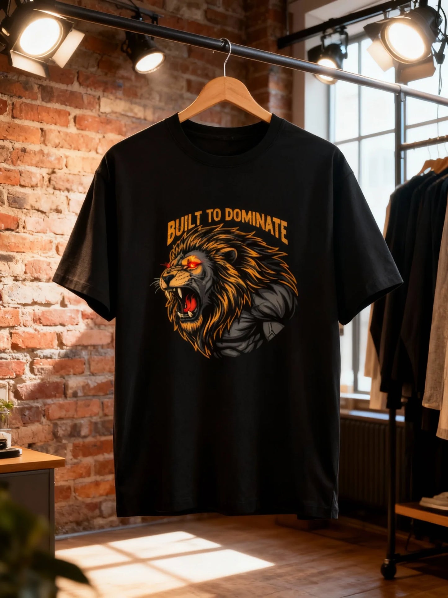 Men’s “Built to Dominate” Lion Graphic Gym & Casual T-Shirt Basic T-Shirt