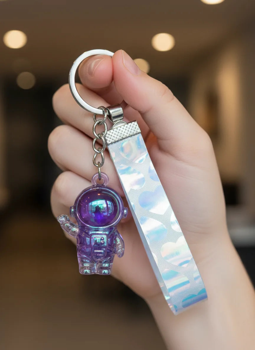 Transparent Astronaut Keychain – Crystal Look Hard Plastic Key Ring for Bikes, Bags & Gifts