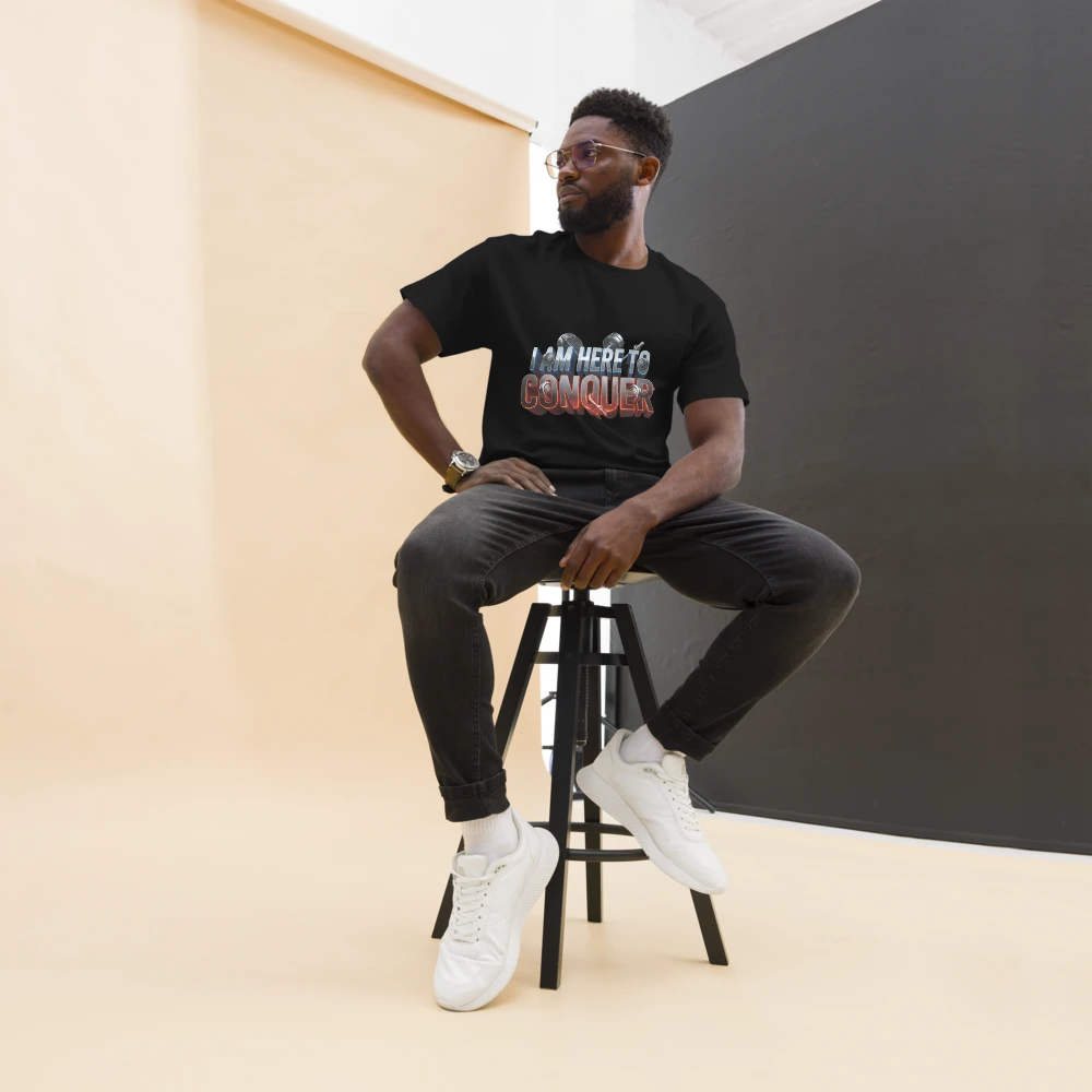 Unisex “I Am Here to Conquer” T-Shirt – Motivational & Casual Wear | Basic T-Shirt