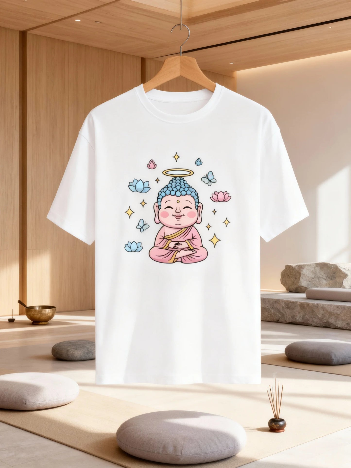 Trendy Women’s Buddha & Peace Graphic T-Shirt – Stylish Casual Wear Classic Crew T-Shirt
