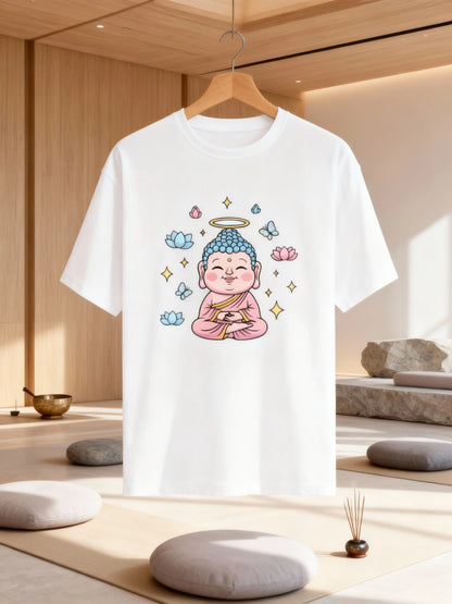 Trendy Women’s Buddha & Peace Graphic T-Shirt – Stylish Casual Wear Classic Crew T-Shirt