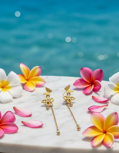 Butterfly Dangle Chain Earrings for Women | Gold Finish | Anti-Tarnish Stainless Steel