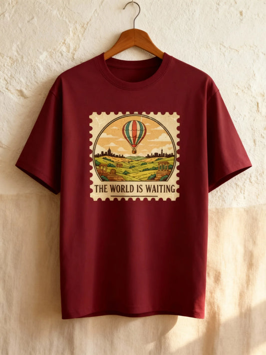 “The World Is Waiting” Unisex Travel T-Shirt – Wanderlust Adventure Tee Unisex Basic T-Shirt