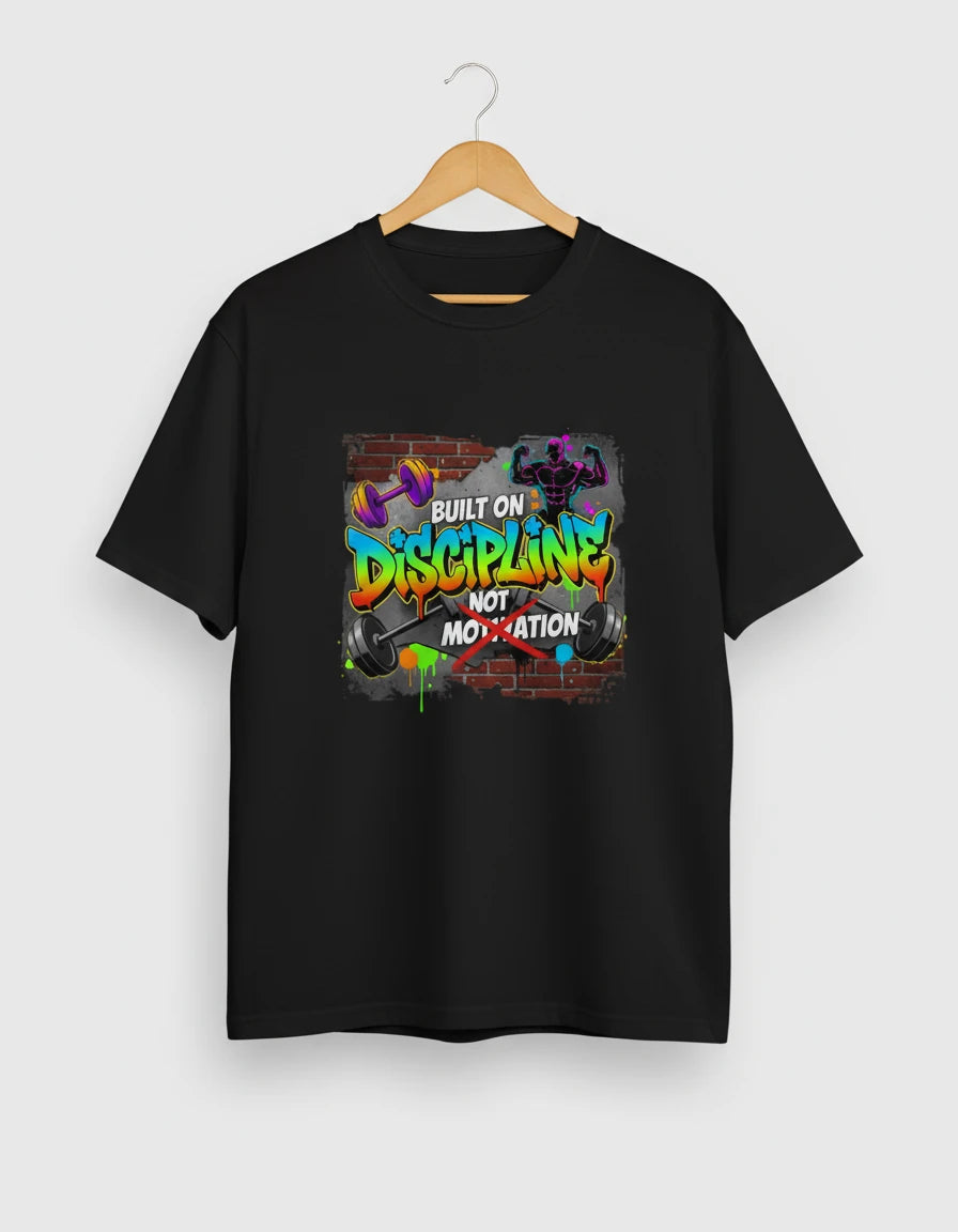 Men’s “Built on Discipline, Not Motivation” Gym & Casual Graphic T-Shirt Classic Crew T-Shirt
