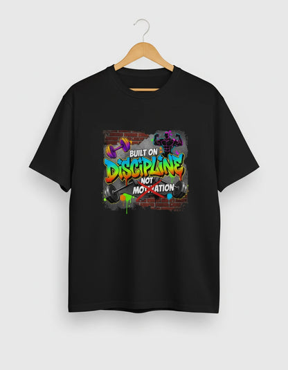 Men’s “Built on Discipline, Not Motivation” Gym & Casual Graphic T-Shirt Classic Crew T-Shirt