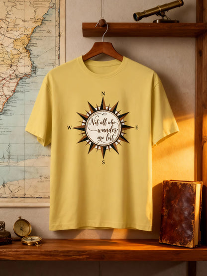 “Not All Who Wander Are Lost” Unisex Travel T-Shirt – Compass Adventure Tee Unisex Classic Crew T-Shirt