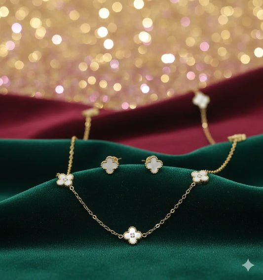 Gold Clover Motif Pendant Set for Women | Minimal Design | Anti-Tarnish Stainless Steel Jewellery