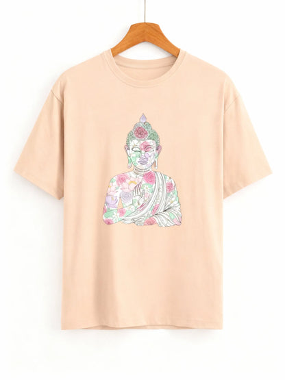 Women’s Buddha & Peace Graphic T-Shirt – Stylish & Mindful Casual Wear Classic Crew T-Shirt