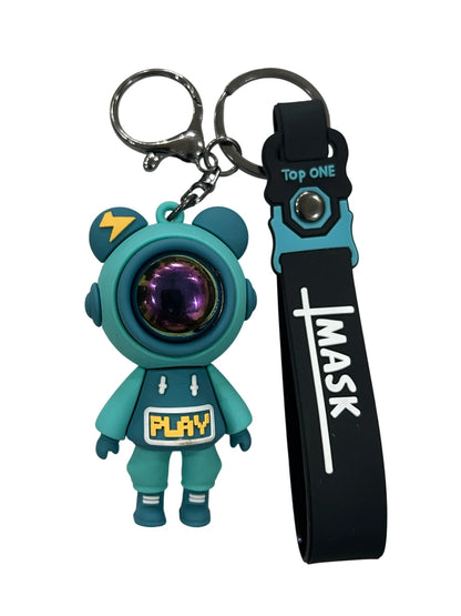 Trendy Astronaut Keychain Teal Blue Color – Funky 3D Rubber Key Ring for Bikes, Bags & Gifts