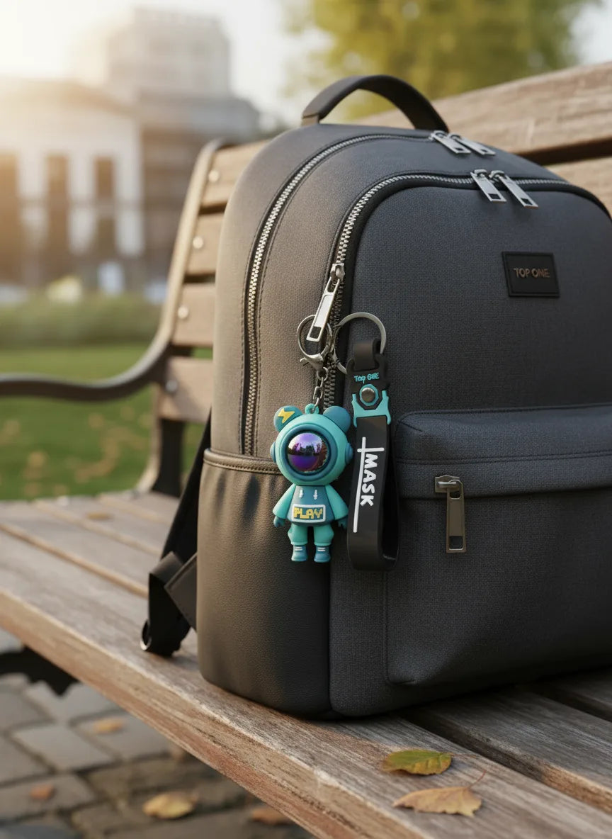 Trendy Astronaut Keychain Teal Blue Color – Funky 3D Rubber Key Ring for Bikes, Bags & Gifts