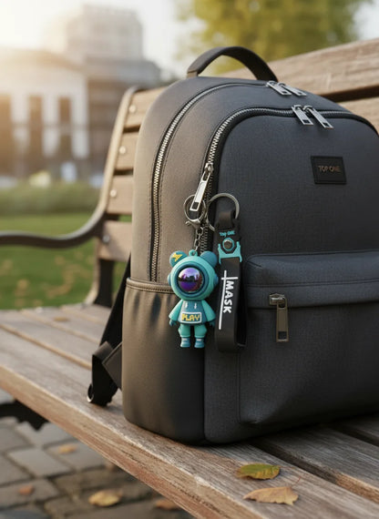 Trendy Astronaut Keychain Teal Blue Color – Funky 3D Rubber Key Ring for Bikes, Bags & Gifts