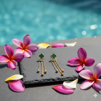 Gold Clover Drop Chain Earrings for Women | Anti-Tarnish Stainless Steel Jewelry