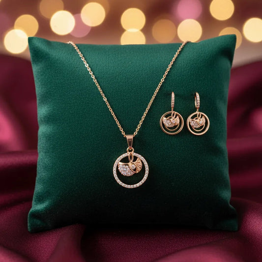 Gold Finish Round Pendant Set for Women | Butterfly Design | Stainless Steel | Anti-Tarnish Jewelry