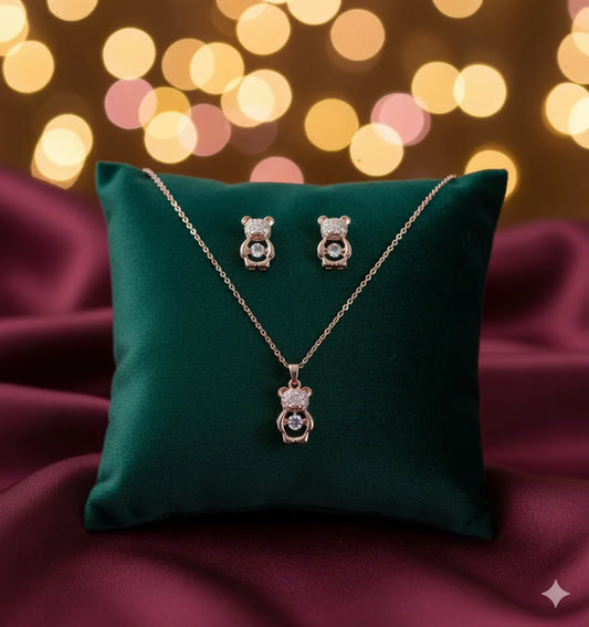 Rose Gold Teddy Bear Pendant Set for Women | Cute Design | Anti-Tarnish Stainless Steel Jewelry