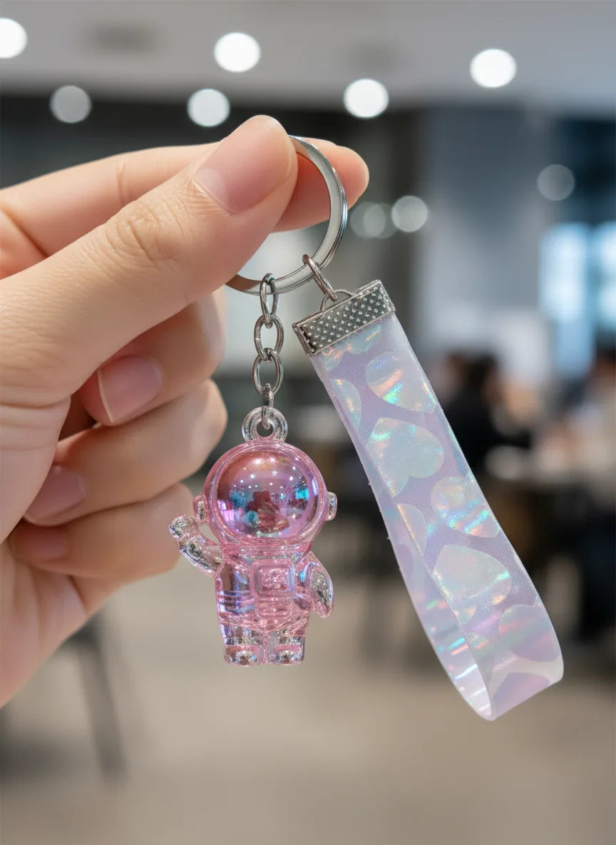 Transparent Astronaut Keychain – Crystal Look Hard Plastic Key Ring for Bikes, Bags & Gifts
