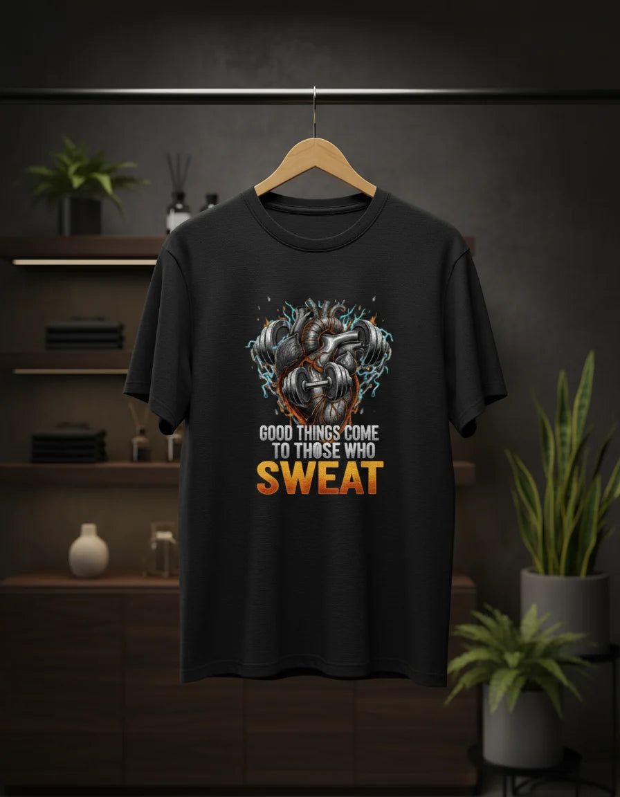 Unisex Basic T-Shirt "Good Things Come to Those Who Sweat" | Gym & Casual
