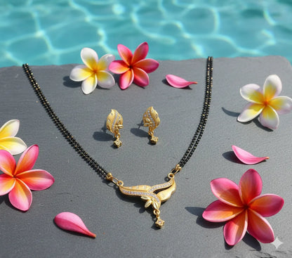 Gold Plated Mangalsutra Set for Women | Elegant Leaf Motif Design | Anti-Tarnish Stainless Steel Jewelry
