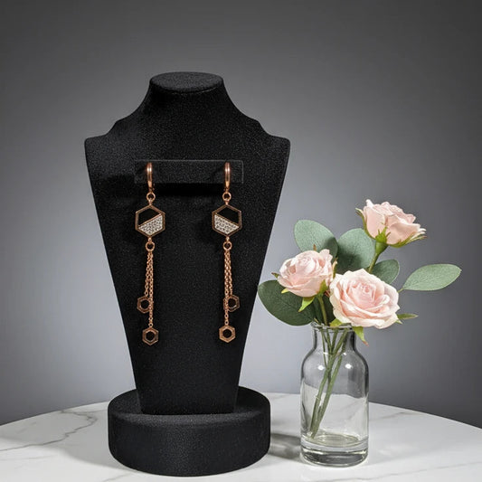 Gold Geometric Dangle Earrings for Women | Hexagon Design | Anti-Tarnish Stainless Steel Jewelry