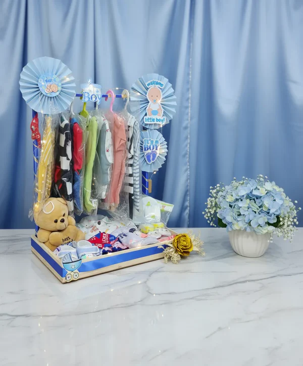 Luxury Baby Boy Shower Hamper – Newborn Essentials & Gift Set (1) Luxury Baby Boy Shower Hamper – Newborn Essentials & Gift Set