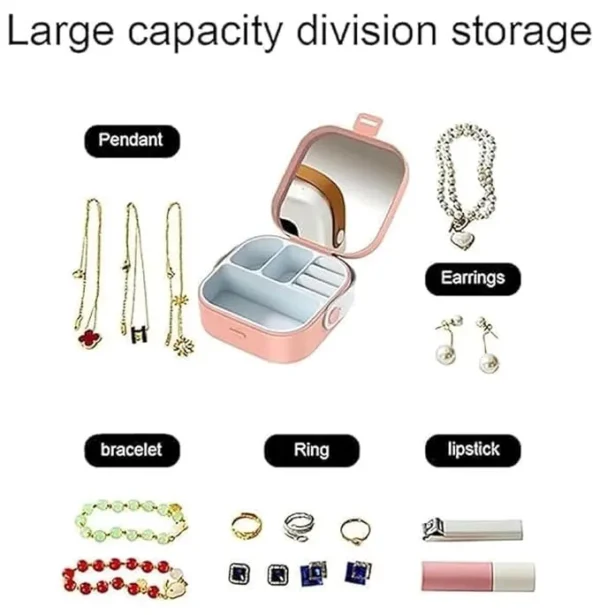 Mini Jewellery Organizer Box with Mirror – Portable Travel Jewellery Storage Case (2) Mini Jewellery Organizer Box with Mirror – Portable Travel Jewellery Storage Case
