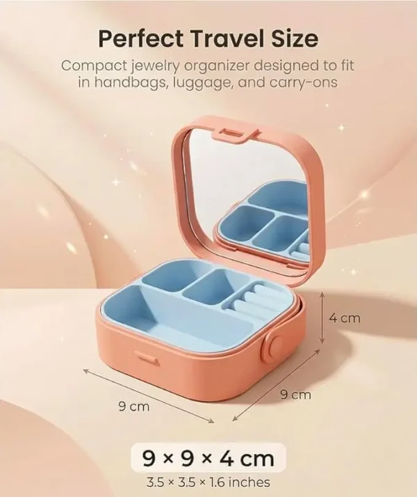 Mini Jewellery Organizer Box with Mirror – Portable Travel Jewellery Storage Case (7) Mini Jewellery Organizer Box with Mirror – Portable Travel Jewellery Storage Case