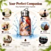 Mini Stainless Steel Water Bottle – 300 ml Floral Print (3) 300 ml mini stainless steel water bottle with colourful floral artwork and metallic carry-loop lid