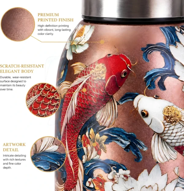 Mini Stainless Steel Water Bottle – 300 ml Floral Print (8) 300 ml mini stainless steel water bottle with colourful floral artwork and metallic carry-loop lid
